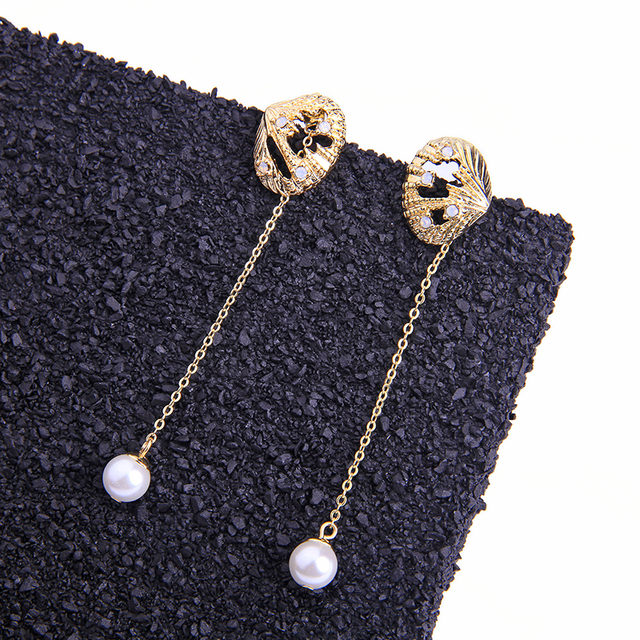 Kolczyki wiszące Balanbu: długi łańcuszek, ozdobione kryształami, dwukolorowy stop, akrylowa masa perłowa - Wianko - 12