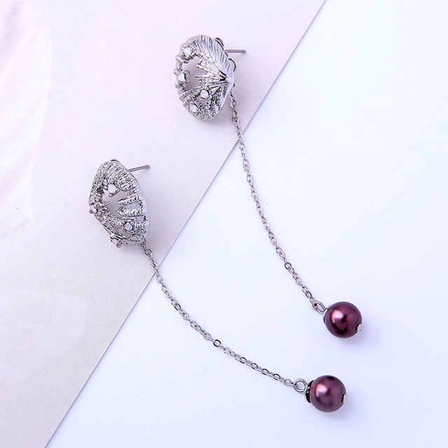 Kolczyki wiszące Balanbu: długi łańcuszek, ozdobione kryształami, dwukolorowy stop, akrylowa masa perłowa - Wianko - 16