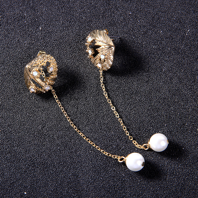 Kolczyki wiszące Balanbu: długi łańcuszek, ozdobione kryształami, dwukolorowy stop, akrylowa masa perłowa - Wianko - 11