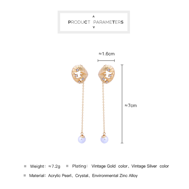 Kolczyki wiszące Balanbu: długi łańcuszek, ozdobione kryształami, dwukolorowy stop, akrylowa masa perłowa - Wianko - 2