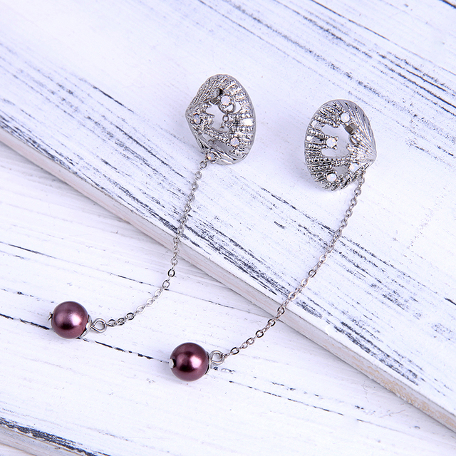 Kolczyki wiszące Balanbu: długi łańcuszek, ozdobione kryształami, dwukolorowy stop, akrylowa masa perłowa - Wianko - 13