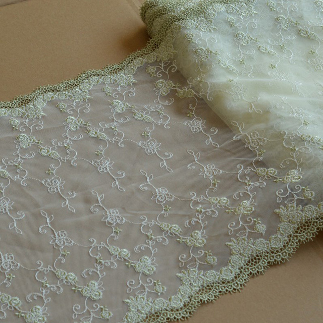 Wysokiej jakości przezroczysta koronka haftowana kwiatowym wzorem 1Yd 30cm szeroka w jasnozielonym odcieniu, idealna do odzieży i dekoracji ślubnych - Wianko - 2