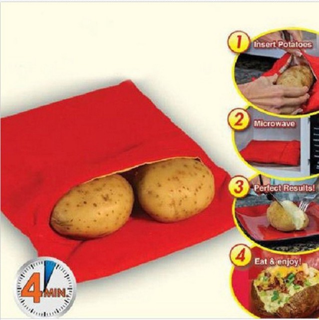 Maty i podkładki do pieczenia - Torba na szybkie gotowanie czerwonych ziemniaków w kuchence mikrofalowej - gotuj 8 sztuk na raz w 4 minuty - myte torby ziemniaczane (5 sztuk/partia) - Wianko - 2