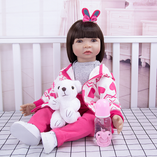 Duża lalka Reborn o rozmiarze 60 cm z ciałem z tkaniny - idealna zabawka dla dzieci - Wianko - 4