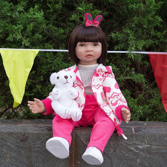 Duża lalka Reborn o rozmiarze 60 cm z ciałem z tkaniny - idealna zabawka dla dzieci - Wianko - 7