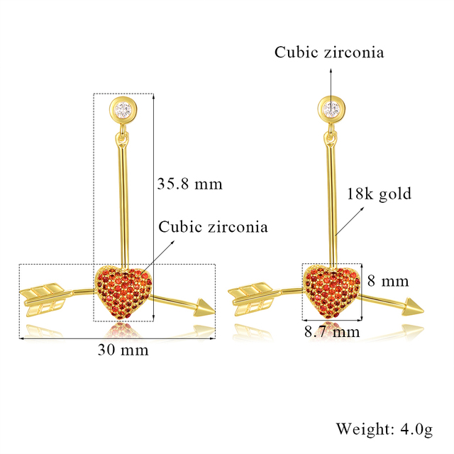 Kolczyki zwisające DEELANCupid z czarną strzałką i czerwonym kryształem w kształcie serca - Wianko - 2