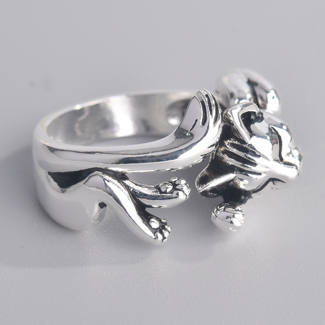 Regulowany pierścień o delikatnym kształcie słodkiego kociaka z otwarciem, srebrny, dla kobiet i dziewcząt - Wianko - 5