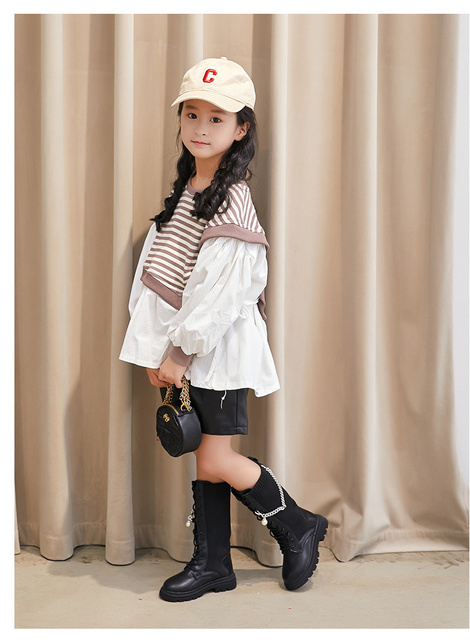 Buty zimowe dla dziewczynki - wysoka jakość i wygodna dzianina stretch - metalowy łańcuch - kolor czarny - Wianko - 11