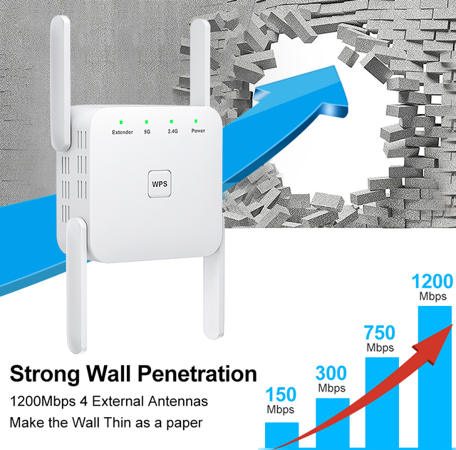 Wzmacniacz sygnału WiFi 5G 2.4G, Wi-Fi Extender 1200 mb/s, daleki zasięg - Wianko - 5