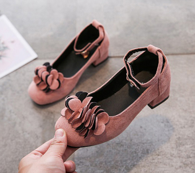 Czerwone wysokie obcasy skórzane buty kwiatowe dla dziewcząt (4-12 lat) - Wianko - 6