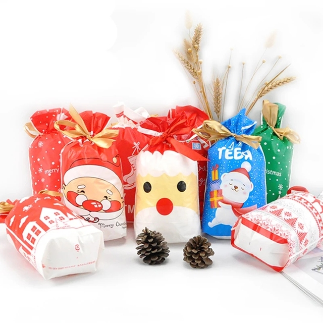 Skarpety na prezenty - 10 sztuk/partia Santa worki ełk Natale cukierki nowy rok torby Xmas Party Cookie Bag - Wianko - 1