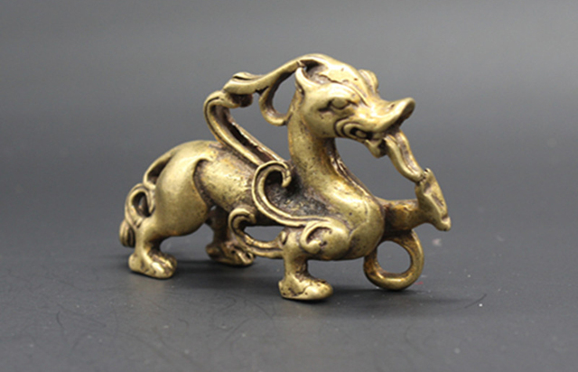 Mosiądzowa statua chińskiego zwierzęcia z mitologii, w stylu starożytnym, miniaturka - Wianko - 1