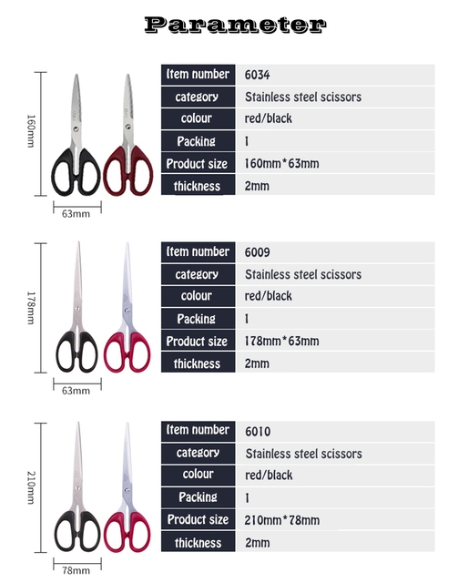 Deli Nożyczki ze stali nierdzewnej, 2 sztuki/partia, 3 rozmiary, 2 kolory, 160mm, 178mm, 210mm - Wianko - 2