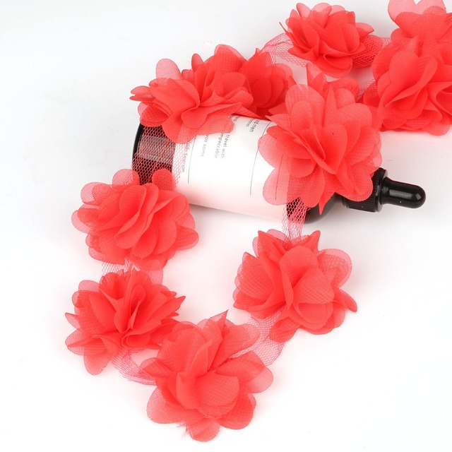 Koronkowa tkanina szyfonowa z frędzlami, 12 sztuk kwiatów 3D, wykończona wstążką z delikatną koronką. Idealna do dekoracji i szycia sukni ślubnych - Wianko - 5