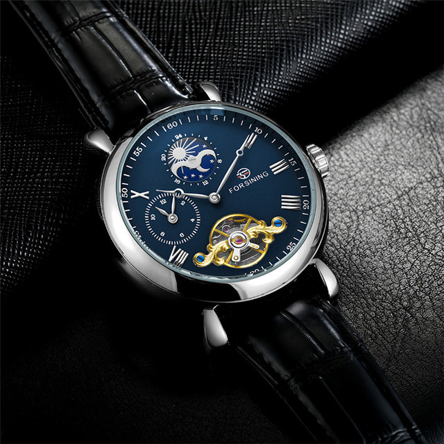 FORSINING Tourbillon - męski zegarek mechaniczny, wojskowy, sportowy, szkieletowy, luksusowy, niebieski, marki TOP - Model 8212 - Wianko - 14