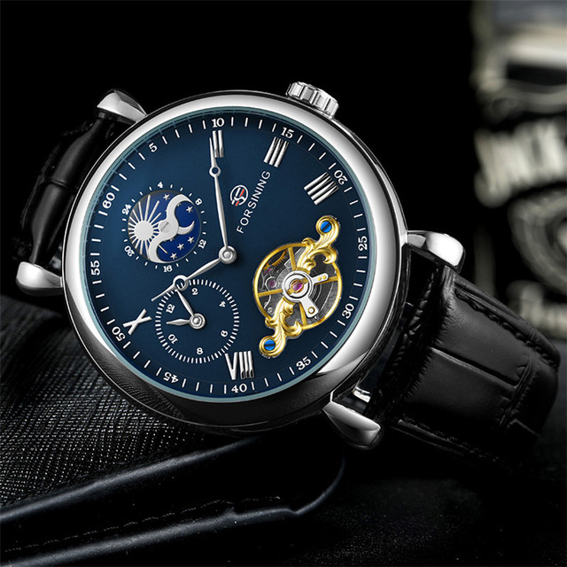 FORSINING Tourbillon - męski zegarek mechaniczny, wojskowy, sportowy, szkieletowy, luksusowy, niebieski, marki TOP - Model 8212 - Wianko - 15