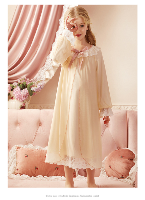 Długa bawełniana koszula nocna dla dziewczynek 2–12 lat – miękka koronkowa sukienka z małymi księżniczkami - Wianko - 7
