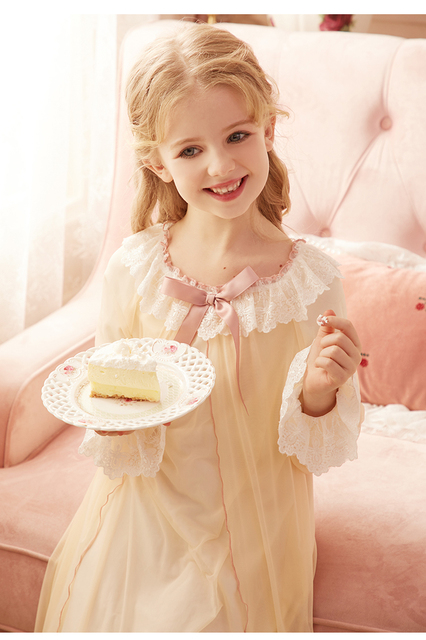 Długa bawełniana koszula nocna dla dziewczynek 2–12 lat – miękka koronkowa sukienka z małymi księżniczkami - Wianko - 8