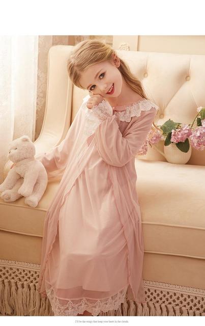 Długa bawełniana koszula nocna dla dziewczynek 2–12 lat – miękka koronkowa sukienka z małymi księżniczkami - Wianko - 9