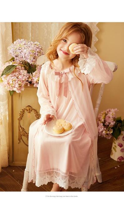 Długa bawełniana koszula nocna dla dziewczynek 2–12 lat – miękka koronkowa sukienka z małymi księżniczkami - Wianko - 12