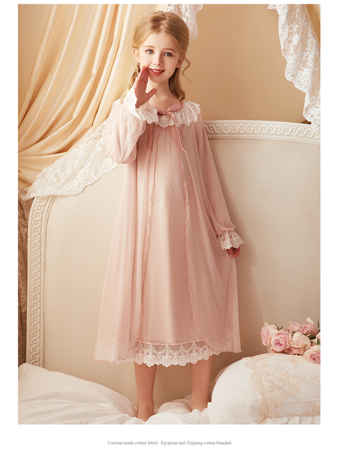 Długa bawełniana koszula nocna dla dziewczynek 2–12 lat – miękka koronkowa sukienka z małymi księżniczkami - Wianko - 10
