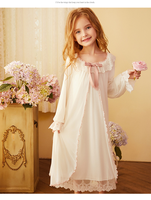 Długa bawełniana koszula nocna dla dziewczynek 2–12 lat – miękka koronkowa sukienka z małymi księżniczkami - Wianko - 15