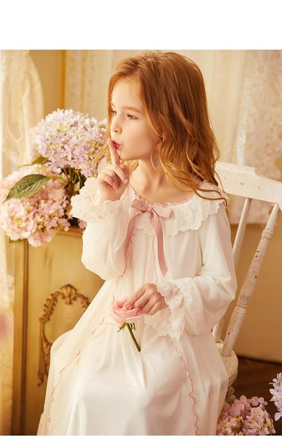 Długa bawełniana koszula nocna dla dziewczynek 2–12 lat – miękka koronkowa sukienka z małymi księżniczkami - Wianko - 14