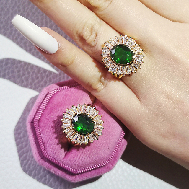 Nowość 2021: Luksusowy, zielony pierścionek z brylantami w 925 srebrze - Zestaw pierścionków zaręczynowych dla kobiet Z14 - Wianko - 29