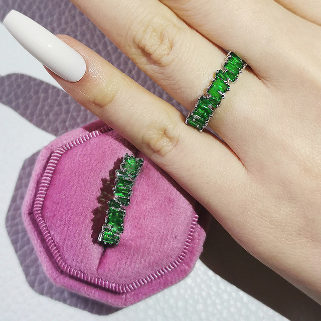 Nowość 2021: Luksusowy, zielony pierścionek z brylantami w 925 srebrze - Zestaw pierścionków zaręczynowych dla kobiet Z14 - Wianko - 20
