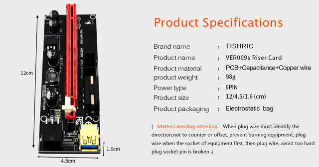 TISHRIC PCIe Riser 009s - karta adaptera PCIE x16 do karty graficznej USB 3.0 SATA Bitcoin Extender (1-10 sztuk) - Wianko - 2