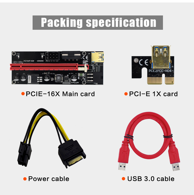 TISHRIC PCIe Riser 009s - karta adaptera PCIE x16 do karty graficznej USB 3.0 SATA Bitcoin Extender (1-10 sztuk) - Wianko - 10