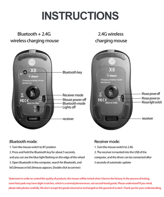 Bezprzewodowa mysz do gier 2.4G kompatybilna z Bluetooth, RGB podświetlenie diodami LED, ergonomiczny design - Wianko - 32