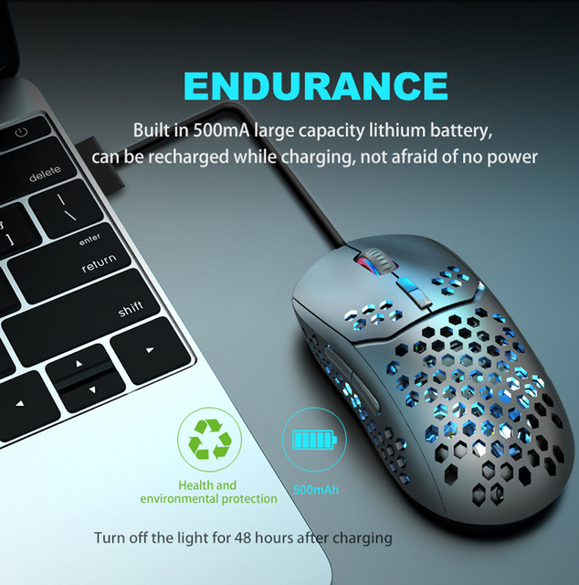 Bezprzewodowa mysz do gier 2.4G kompatybilna z Bluetooth, RGB podświetlenie diodami LED, ergonomiczny design - Wianko - 19