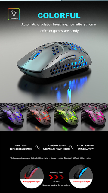 Bezprzewodowa mysz do gier 2.4G kompatybilna z Bluetooth, RGB podświetlenie diodami LED, ergonomiczny design - Wianko - 22
