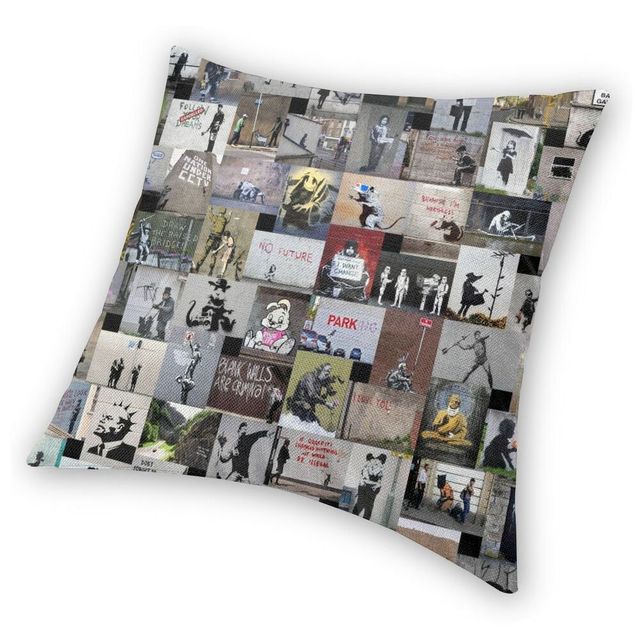 Poszewka na poduszkę Luksusowe Graffiti Banksy Street 45x45cm Londyn Pop Art Home Decor Sofa - Wianko - 3