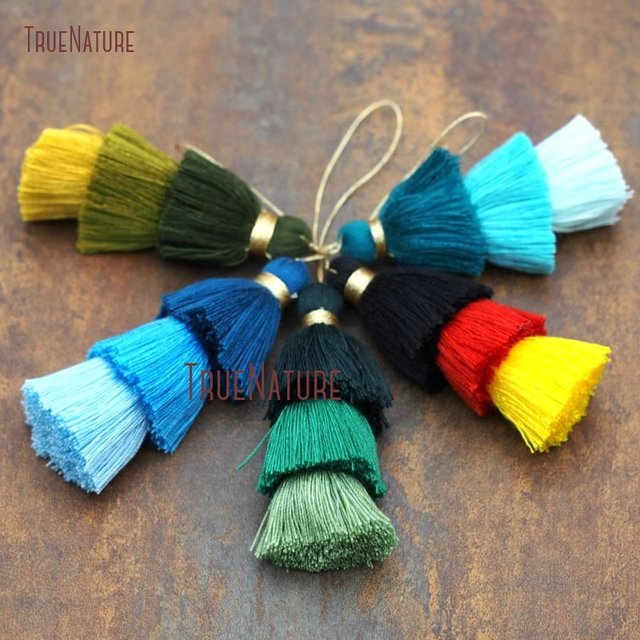 Warstwowe kolczyki z kolorowymi kwastami Ombre ze jedwabiu i bawełny, z naszyjnikiem z amuletem, 3.2 cala (PM8775) - Wianko - 9
