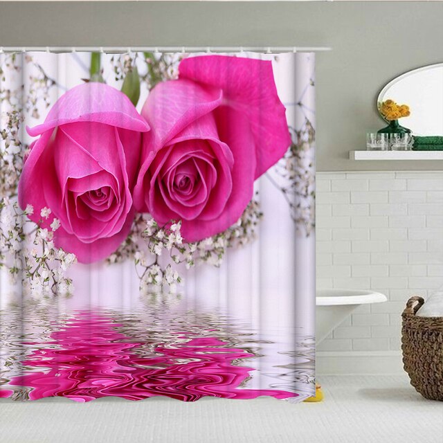 Zestaw akcesoriów łazienkowych - Różowa róża: wodoodporna zasłona prysznicowa, dywaniki antypoślizgowe, pokrowiec na klapę sedesu oraz maty prysznicowe - Wianko - 4