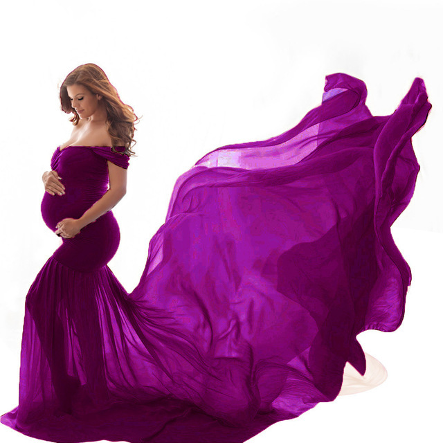 Długa ciążowa sukienka na sesję zdjęciową Off ramię Maxi suknia macierzyńska - fotografia ciążowa - Wianko - 15