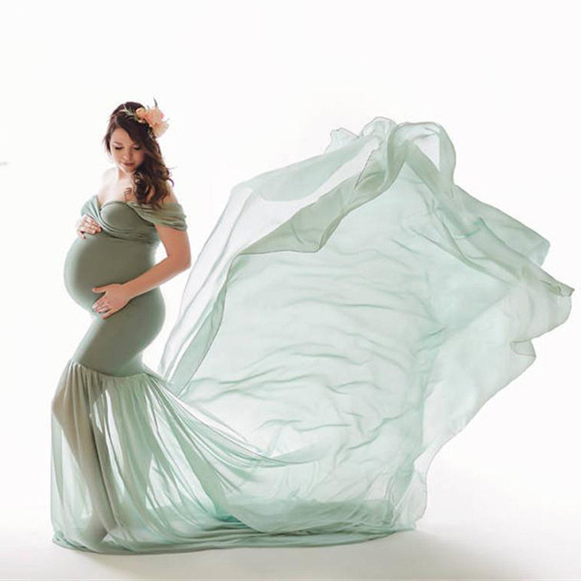 Długa ciążowa sukienka na sesję zdjęciową Off ramię Maxi suknia macierzyńska - fotografia ciążowa - Wianko - 12