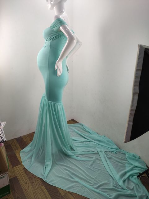 Długa ciążowa sukienka na sesję zdjęciową Off ramię Maxi suknia macierzyńska - fotografia ciążowa - Wianko - 29