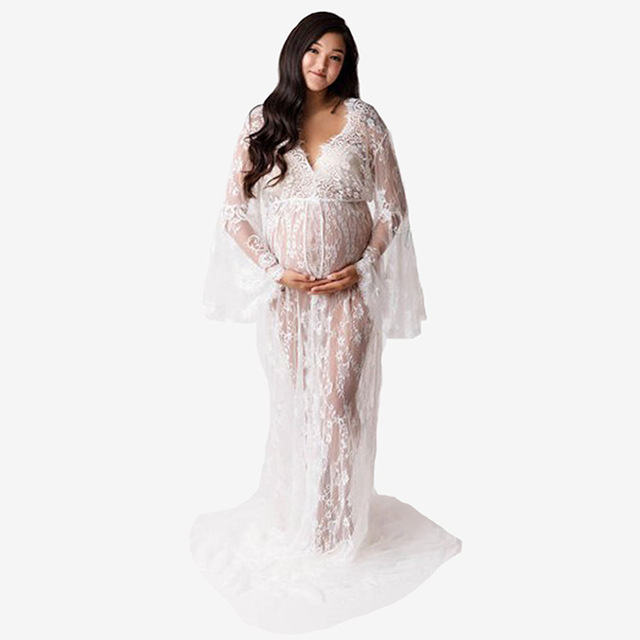 Długa ciążowa sukienka na sesję zdjęciową Off ramię Maxi suknia macierzyńska - fotografia ciążowa - Wianko - 30