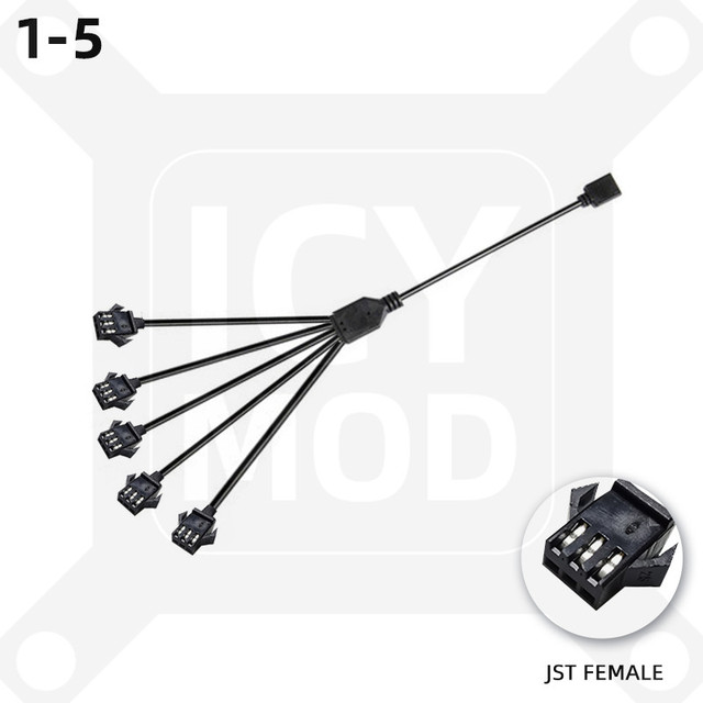 Kabel splittera JST SM interfejs wentylatora, długość 30cm, AURA, rozszerzenie dla chłodnic wodnych, niestandardowy, 5V3PIN, 12V 4PIN, męski/żeński - Wianko - 6