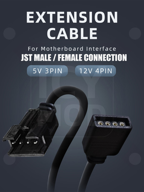 Kabel splittera JST SM interfejs wentylatora, długość 30cm, AURA, rozszerzenie dla chłodnic wodnych, niestandardowy, 5V3PIN, 12V 4PIN, męski/żeński - Wianko - 1