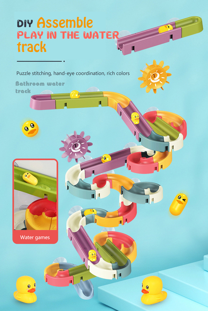 Zabawka kąpielowa dla niemowląt - Elektryczny Zestaw Rainbow Shower Pipeline ze żółtymi kaczkami, torami, świetlnym efektem i elementami edukacyjnymi - Wianko - 16
