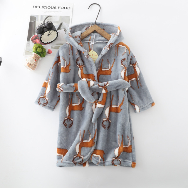 Dziecięcy szlafrok Boże Narodzenie Deer z kapturem - piżama dla chłopców i dziewczynek w zwierzęcy wzór szlafroki zimowe - Wianko - 2