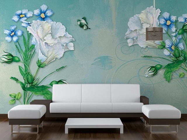 Niestandardowe tapety Milofi 3D: ręcznie malowane kwiaty, akwarele, dekoracja ścienna dla salonu i sypialni - Wianko - 4