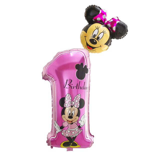 Balon foliowy Mickey Minnie 30 cal różowy niebieski z cyframi 1 2 3 4 dla dzieci chłopców dziewcząt urodziny dekoracje - Wianko - 1