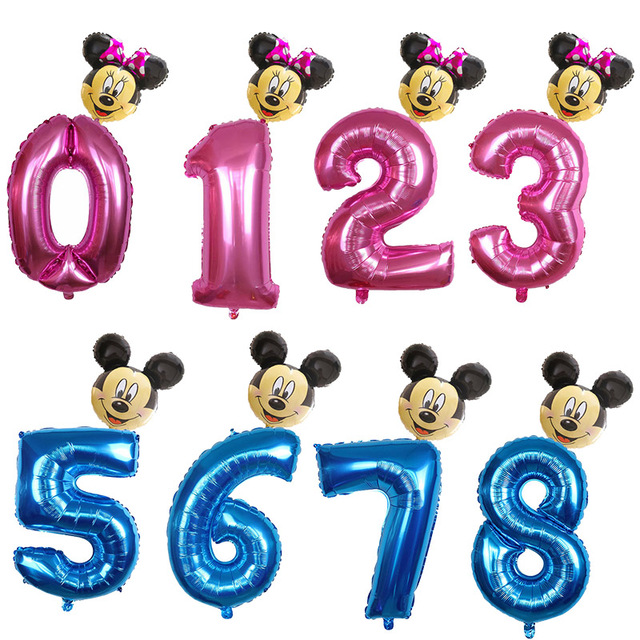 Balon foliowy Mickey Minnie 30 cal różowy niebieski z cyframi 1 2 3 4 dla dzieci chłopców dziewcząt urodziny dekoracje - Wianko - 3