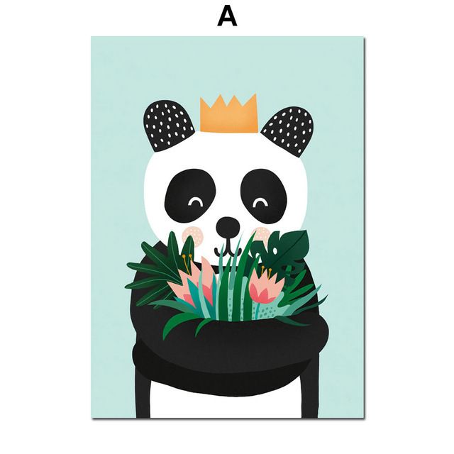 Plakaty i druki obrazów ściennych zwierząt dla dziecka - Panda, niedźwiedź, małpa - Wianko - 7