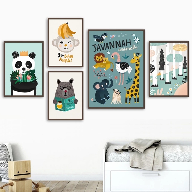 Plakaty i druki obrazów ściennych zwierząt dla dziecka - Panda, niedźwiedź, małpa - Wianko - 4
